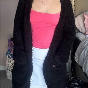 black fuzzy cardigan